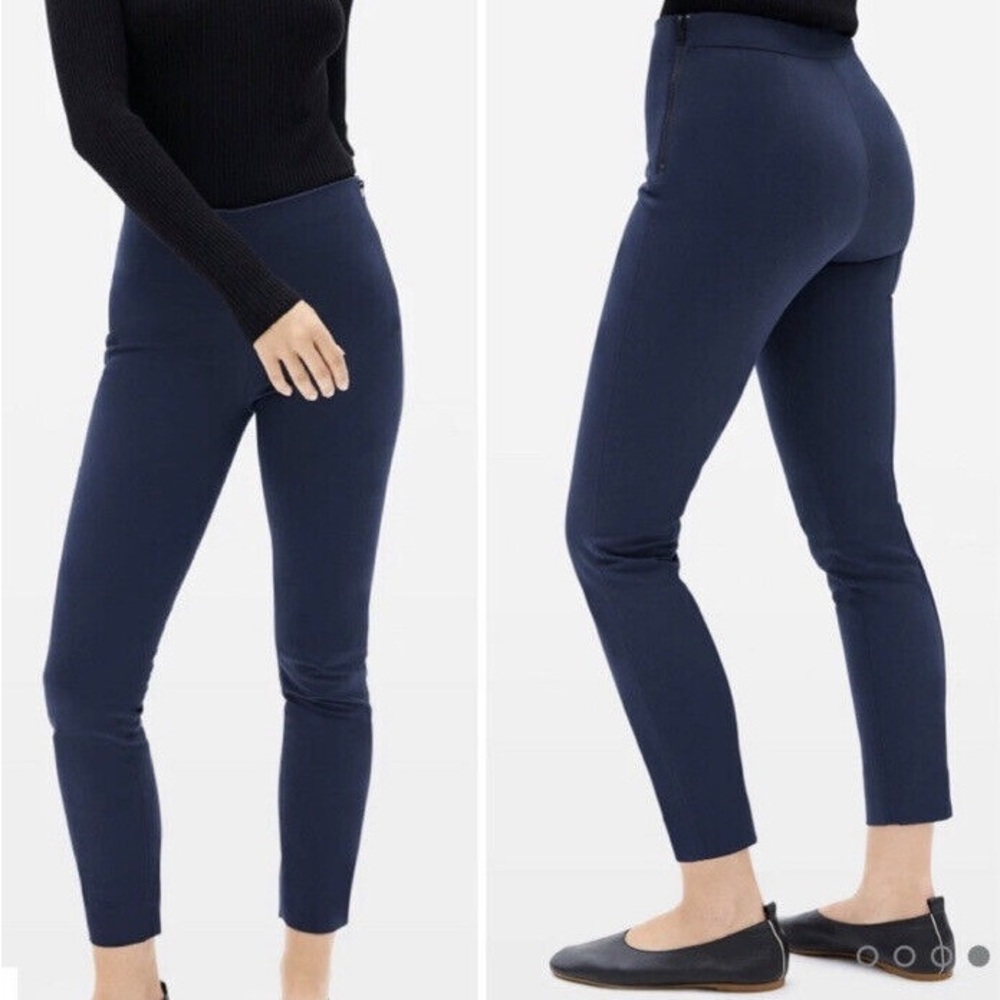 Everlane Side Zip Stretch Cotton Pants Navy Blue Ankle Cropped Work Business